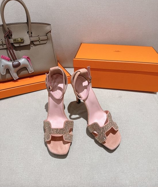 Hermes Square Toe Rhinestone High Heel Elegant Sandals