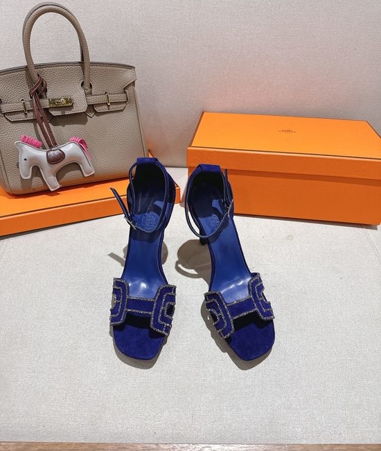 Hermes Square Toe Rhinestone High Heel Elegant Sandals