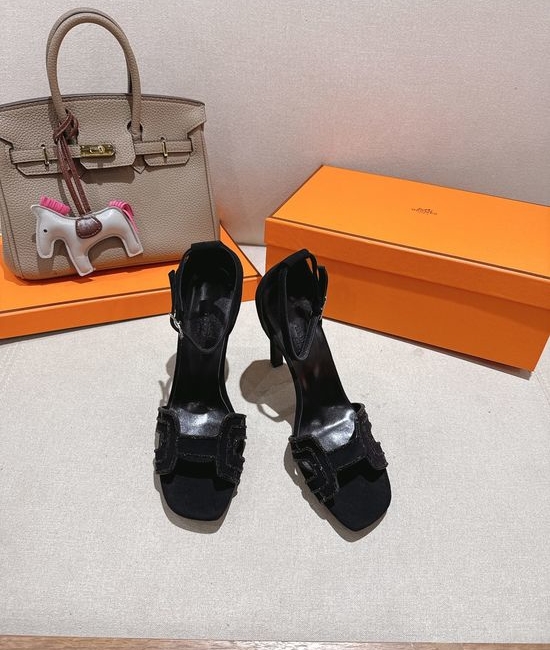 Hermes Square Toe Rhinestone High Heel Elegant Sandals