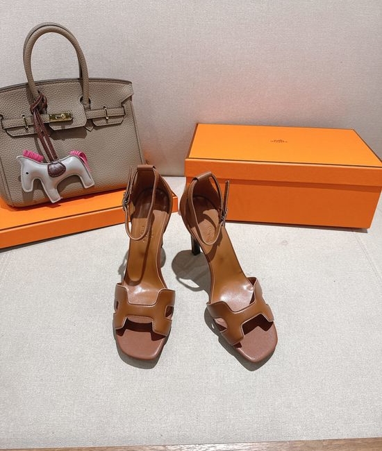 Hermes Square Toe Leather High Heel Casual Sandals