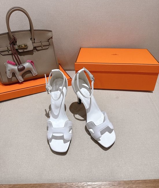 Hermes Square Toe Leather High Heel Casual Sandals