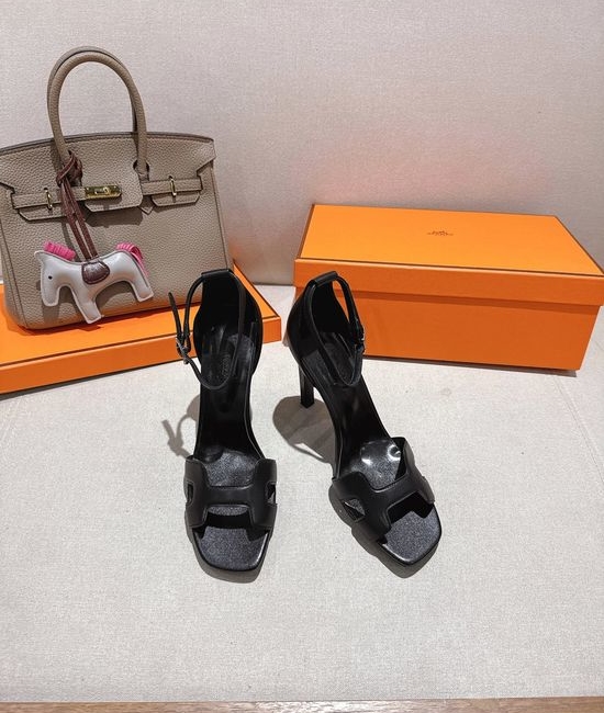 Hermes Square Toe Leather High Heel Casual Sandals