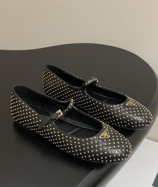 Prada Studded Decor Mary Jane Ballet Flats with Buckle