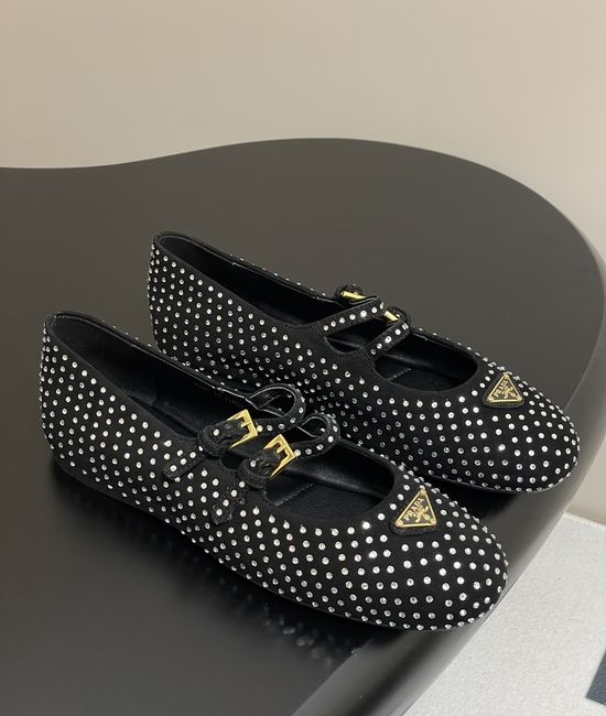 Prada Rhinestone Decor Mary Jane Ballet Flats with Buckle