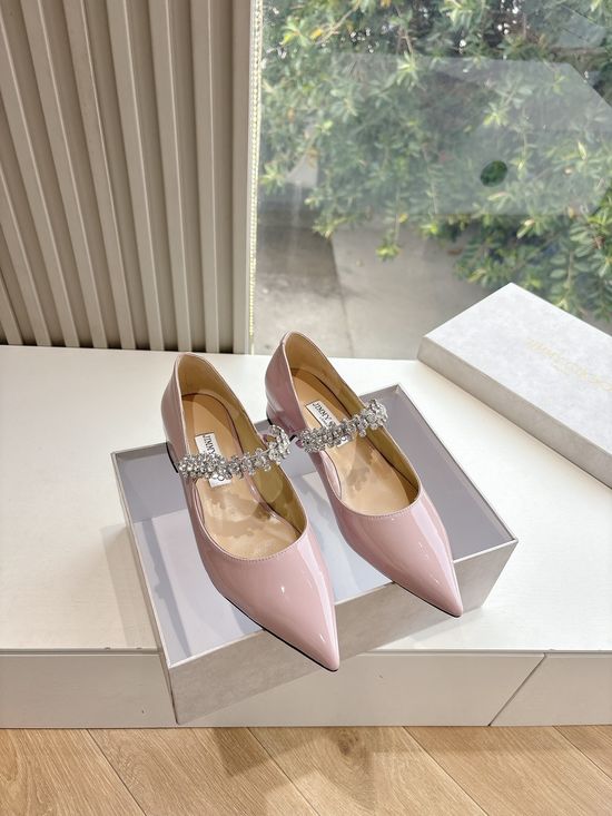 Jimmy Choo Patent Leather Pointed Toe Heels with Handmade Floral Detail