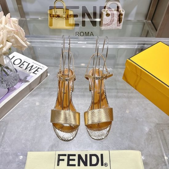 Fendi Snake Print Lace-up Heeled Sandals With Metal Details