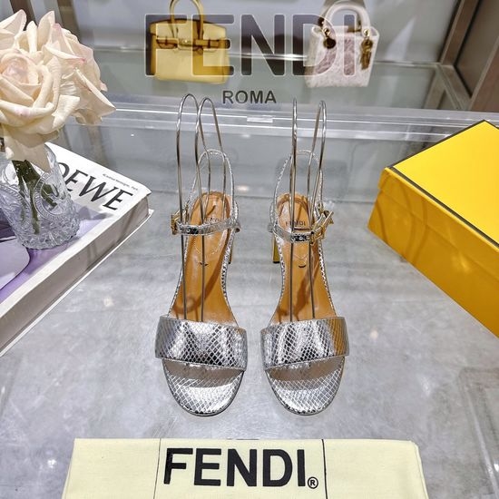 Fendi Snake Print Lace-up Heeled Sandals With Metal Details