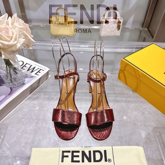 Fendi Snake Print Lace-up Heeled Sandals With Metal Details