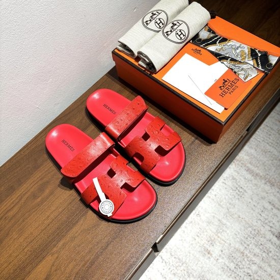 Hermes Ostrich Pattern Genuine Leather Non-slip Comfortable Sandals
