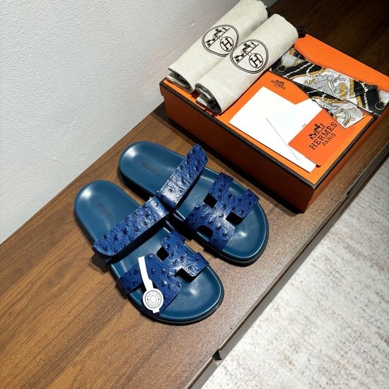 Hermes Ostrich Pattern Genuine Leather Non-slip Comfortable Sandals