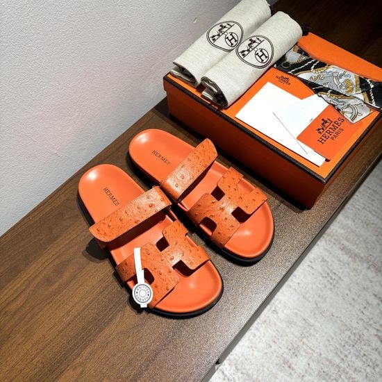 Hermes Ostrich Pattern Genuine Leather Non-slip Comfortable Sandals