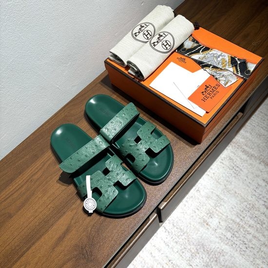 Hermes Ostrich Pattern Genuine Leather Non-slip Comfortable Sandals