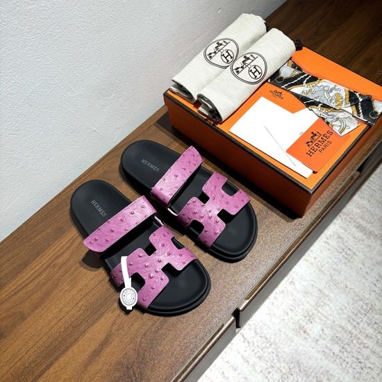 Hermes Ostrich Pattern Genuine Leather Non-slip Comfortable Sandals