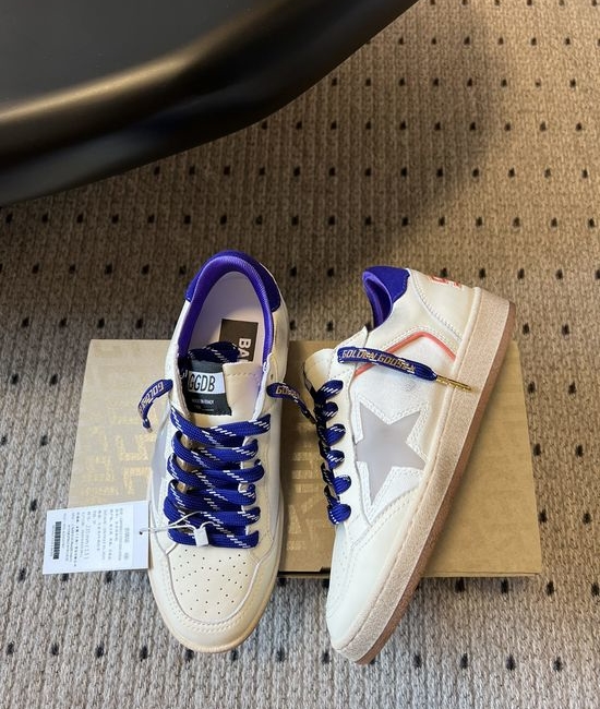 Golden Goose GGDB Blue Heel Distressed Leather Platform Casual Sneakers