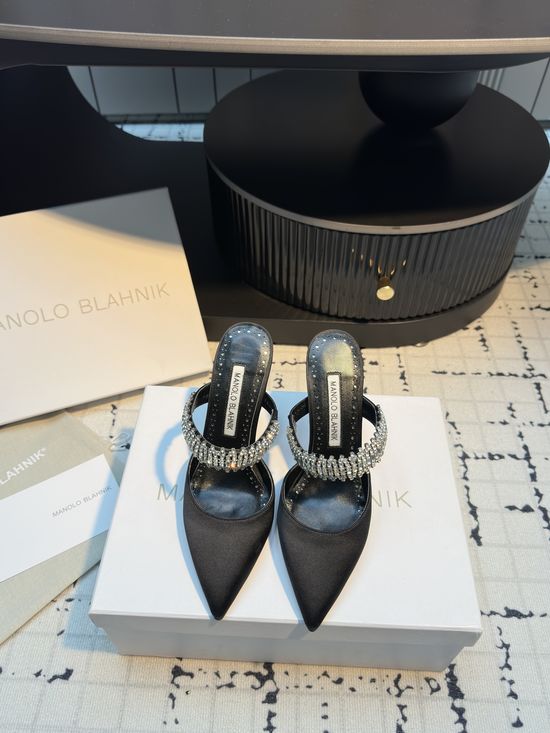 Manolo Blahnik Rhinestone Decor Silk High Heel Sandals
