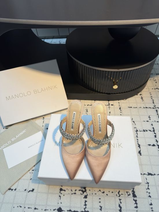 Manolo Blahnik Rhinestone Decor Silk High Heel Sandals