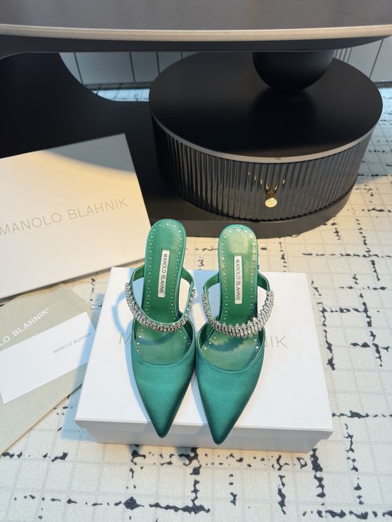 Manolo Blahnik Rhinestone Decor Silk High Heel Sandals