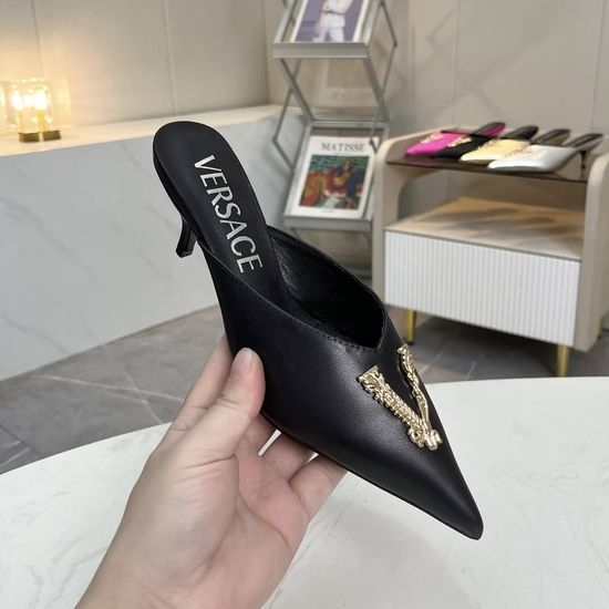 Versace Genuine Cowhide Low High Heel Mule Shoes
