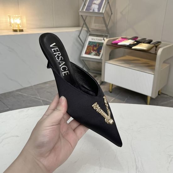 Versace Silk Upper Low High Heel Mule Shoes