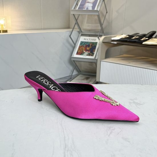 Versace Silk Upper Low High Heel Mule Shoes