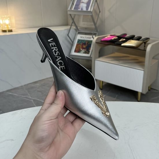 Versace Genuine Cowhide Low High Heel Mule Shoes