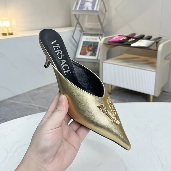 Versace Genuine Cowhide Low High Heel Mule Shoes