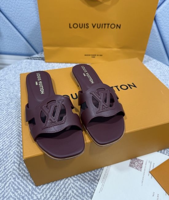 Louis Vuitton LV Denim Canvas Open Toe Flat Sandals with Leather Trims