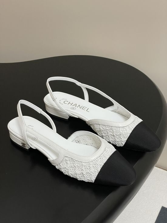 Chanel Lace Mesh Slingback Sandals Two Tone Elegant Leather Sole