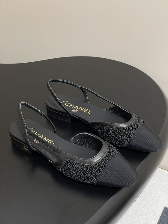 Chanel Lace Mesh Slingback Sandals Two Tone Elegant Leather Sole