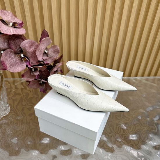The Row Pointed Toe Wedge Slide Sandals Crocodile Leather
