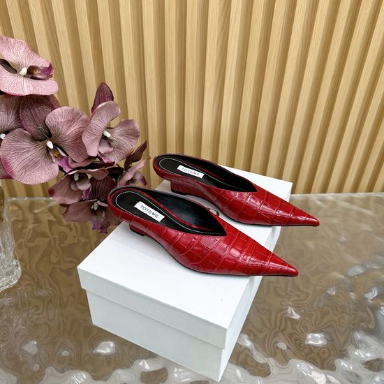 The Row Pointed Toe Wedge Slide Sandals Crocodile Leather