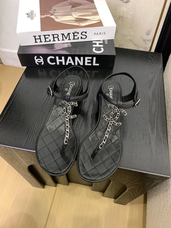 Chanel Premium Leather Toe-Post Sandals With Leather Sole