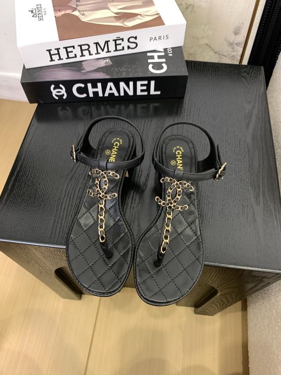 Chanel Premium Leather Toe-Post Sandals With Leather Sole