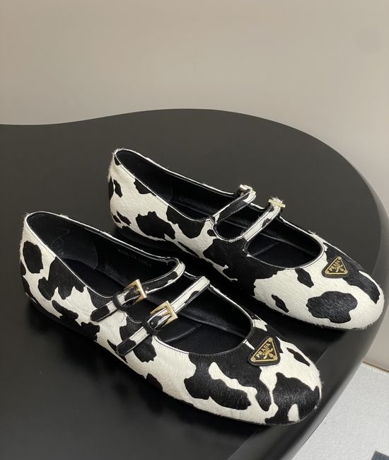 Prada Cow Print Horsehair Mary Jane Ballet Flats