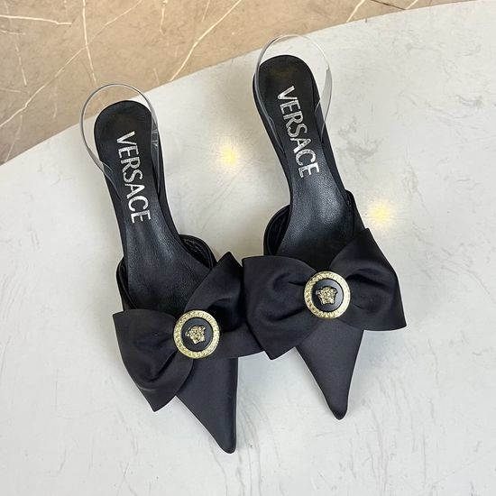 Versace Silk Upper Silk Bow Low Heel Slide Sandals