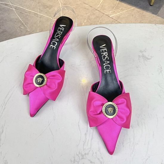 Versace Silk Upper Silk Bow Low Heel Slide Sandals