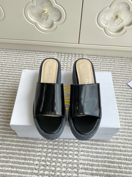 Christian Dior Low Heel Wedge Platform Slides with Logo Accent