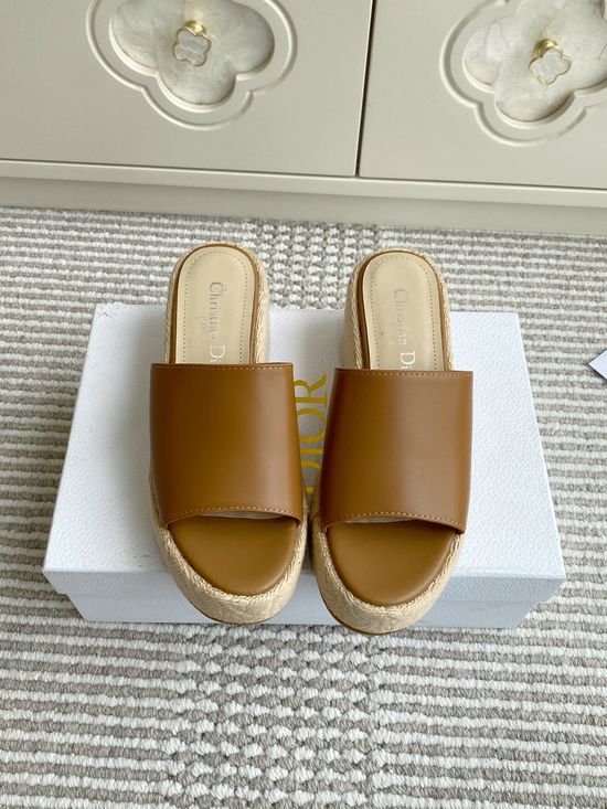 Christian Dior Low Heel Wedge Platform Slides with Logo Accent