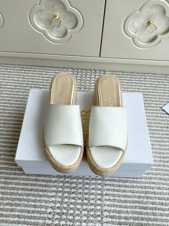 Christian Dior Low Heel Wedge Platform Slides with Logo Accent