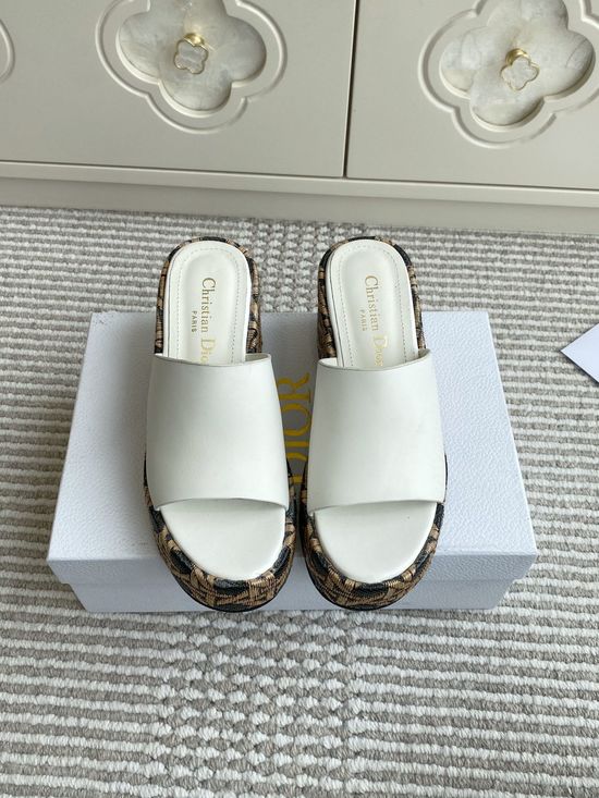 Christian Dior Wedge Platform Slides with Embossed Pattern Details