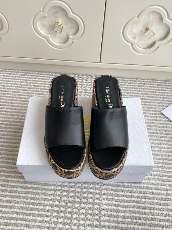 Christian Dior Wedge Platform Slides with Embossed Pattern Details