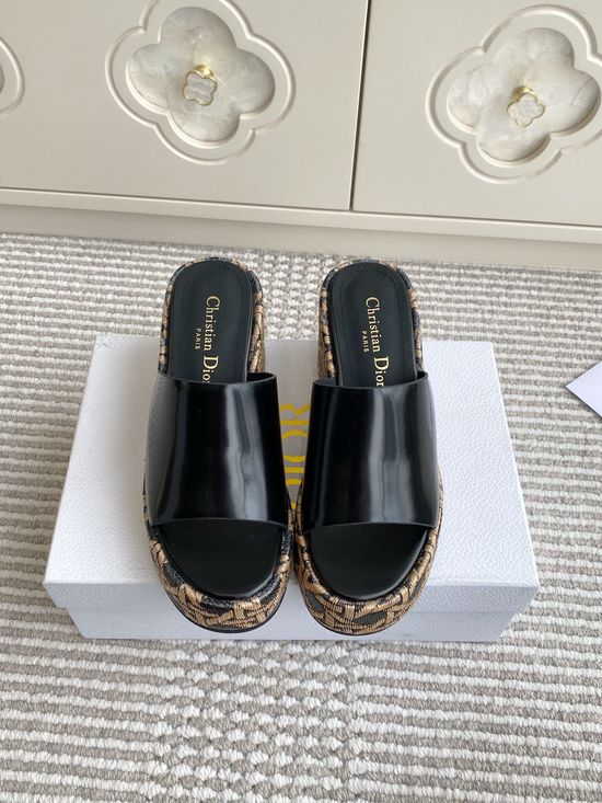 Christian Dior Wedge Platform Slides with Embossed Pattern Details