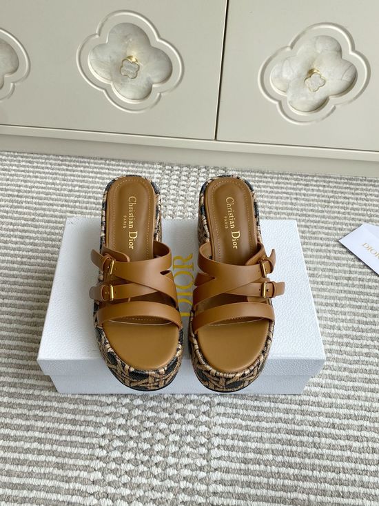 Christian Dior Wedge Platform Slides with Embossed Pattern Details