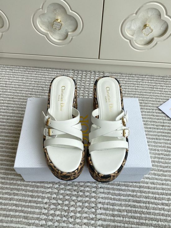 Christian Dior Wedge Platform Slides with Embossed Pattern Details
