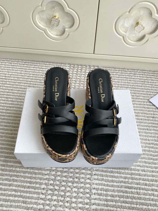 Christian Dior Wedge Platform Slides with Embossed Pattern Details