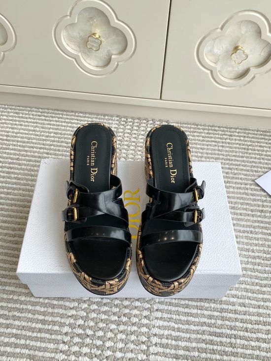 Christian Dior Wedge Platform Slides with Embossed Pattern Details