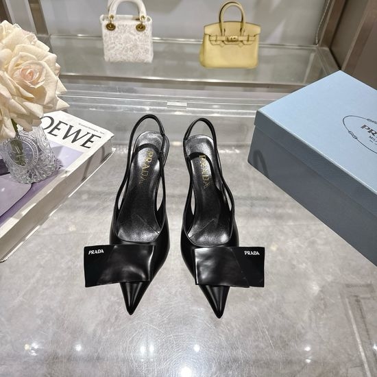 Prada Rhinestone Decor Polished Leather High Heel Sandals