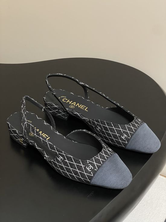 Chanel Denim Slingback Sandals Classic Two Tone Leather Sole