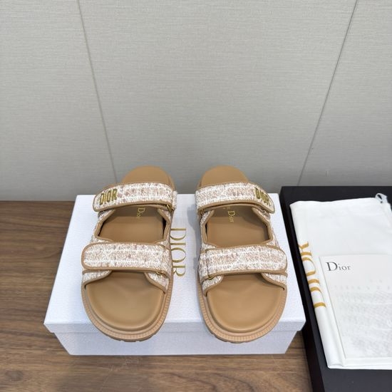 Christian Dior CD Soft Leather Comfort Sandals with Adjustable Magic Tape Straps