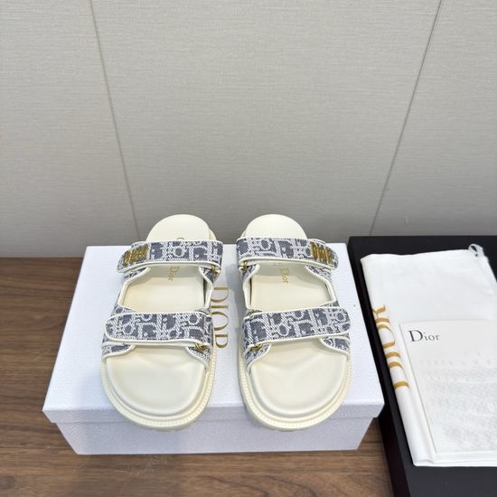 Christian Dior CD Soft Leather Comfort Sandals with Adjustable Magic Tape Straps